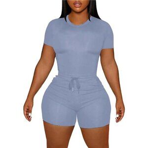 Women's Summer 2 Piece Outfits Skinny Shorts Tracksuit Sets
